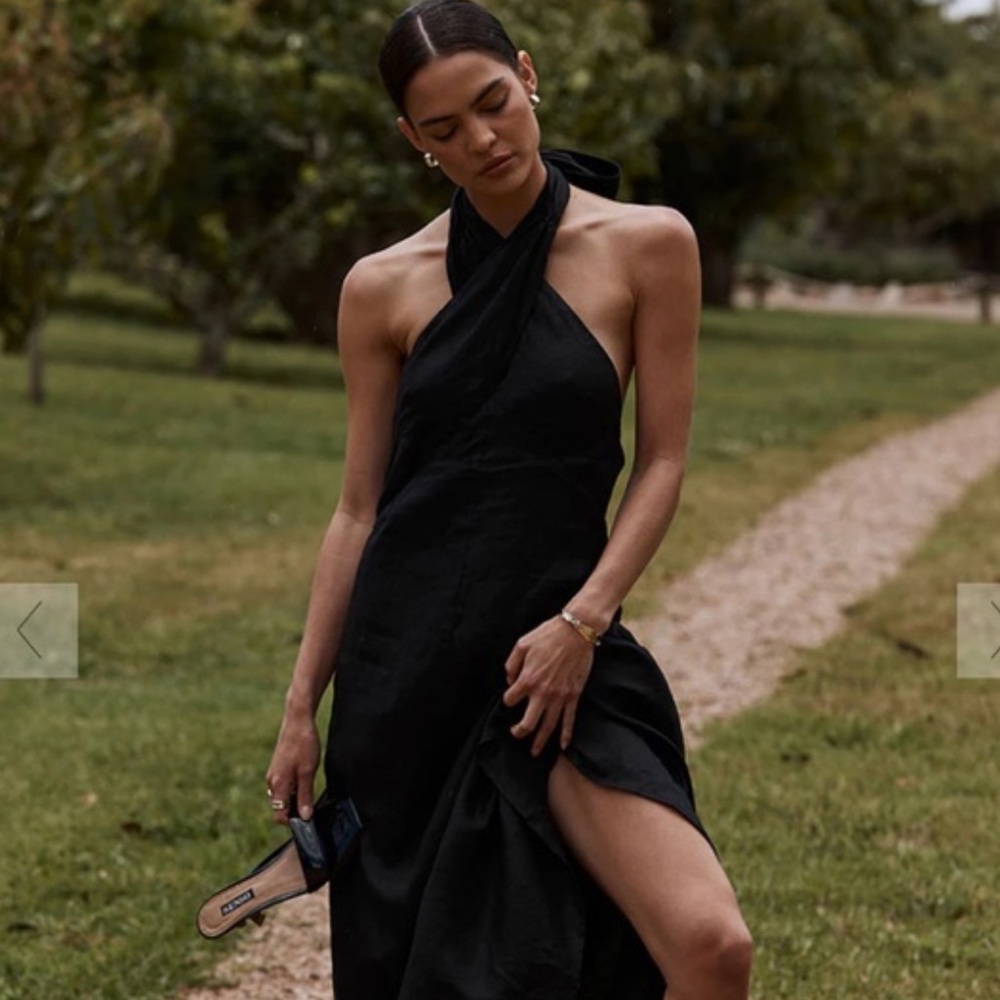 DISSH NWT Alexis black linen halter maxi dress